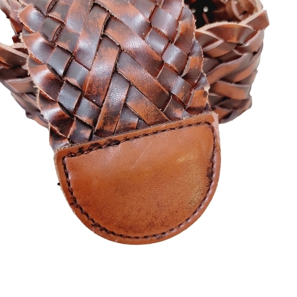 Cabi | Brown Leather Southwestern Bohemian Brass Buckle Wide Woven Braided Belt - Picture 5 of 9